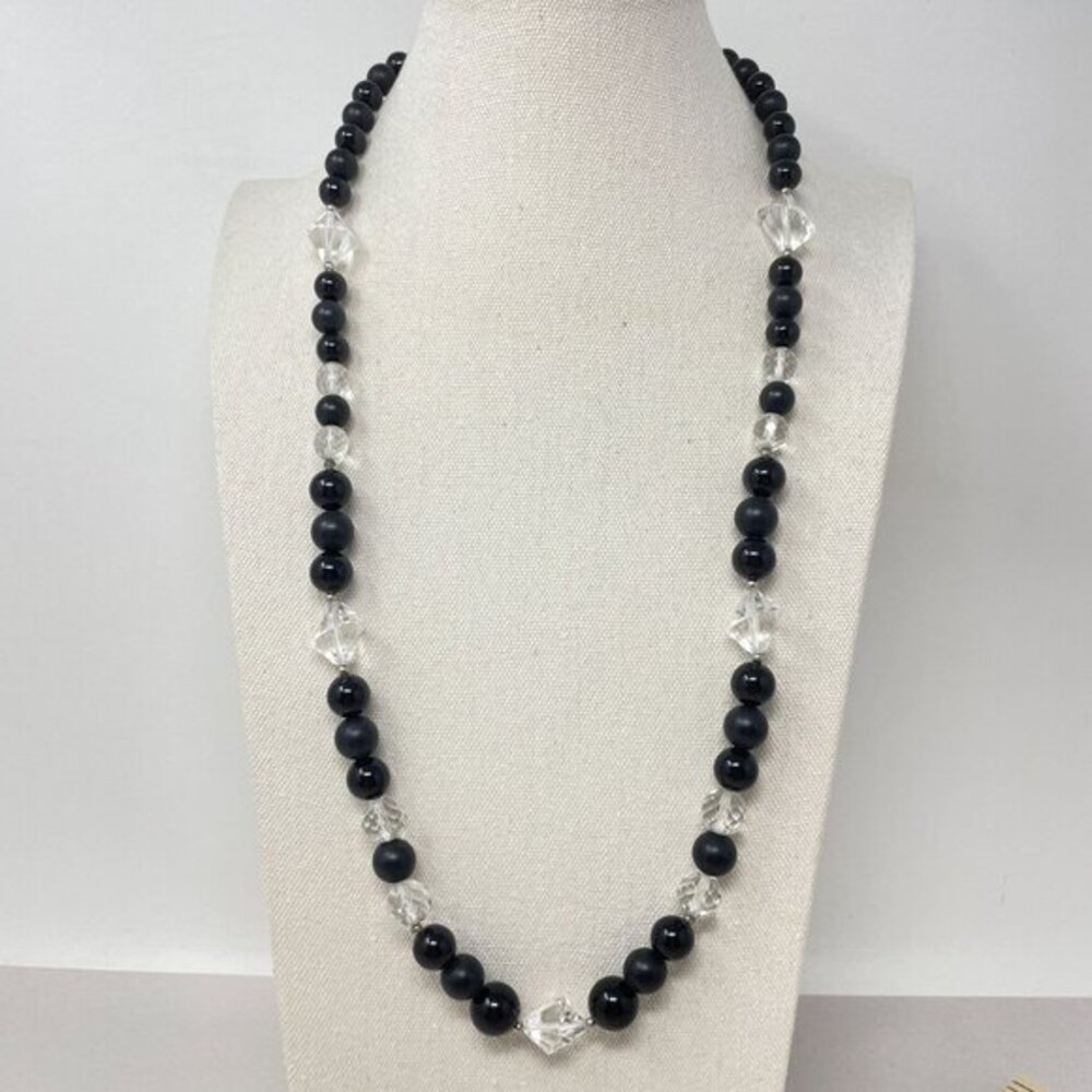 Carol Dauplaise Vintage‎ Necklace Black Beaded Long Length Numbered